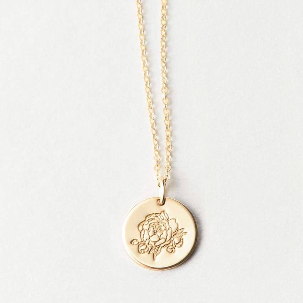 Peony November Birth Flower Engraved Boho Necklace - Picture 6 of 16